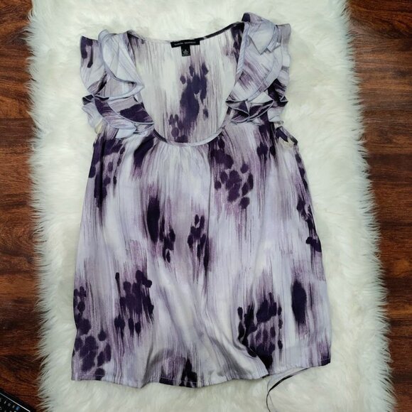 Banana Republic Purple Print Silk Ruffle Sleeveless Blouse Women's Size Medium - Picture 6 of 10